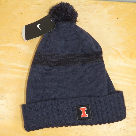 *NEW* Nike University of Illinois Fighting Illini Navy Knit Beanie Pom Pom O/S - Picture 1 of 4